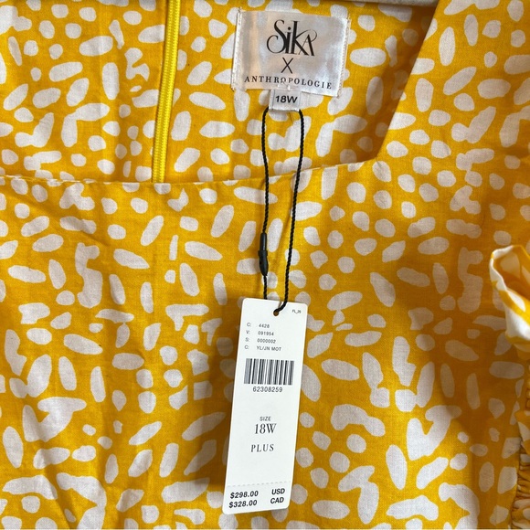 SIKA x Anthropologie Marigold Yellow White Ruffled Sleeve Maxi Dress - Picture 8 of 12